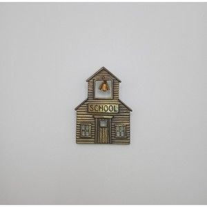 JJ Jonette Bronze Tone Schoolhouse with Movable Bell Pin Vintage Signed